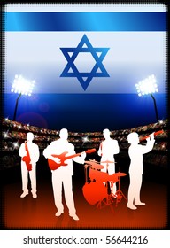 Live Music Band with Israel Flag on Stadium Background Original Illustration