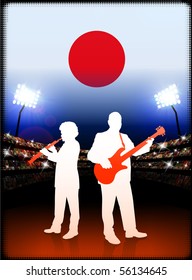 Live Music Band with Japan Flag on Stadium Background Original Illustration