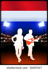 Live Music Band with Netherlands Flag on Stadium Background Original Illustration