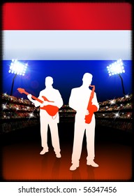 Live Music Band with Netherlands Flag on Stadium Background Original Illustration