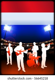 Live Music Band with Netherlands Flag on Stadium Background Original Illustration