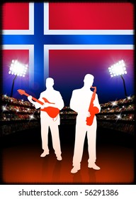 Live Music Band with Norway Flag on Stadium Background Original Illustration