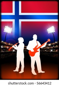 Live Music Band with Norway Flag on Stadium Background Original Illustration