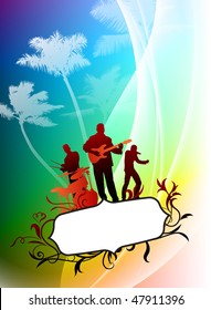 Live Music Band on Abstract Color Background Original Vector Illustration