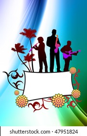 Live Music Band on Abstract Color Background Original Vector Illustration