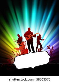 Live Music Band on Abstract Tropical Frame with Spectrum  Original Illustration