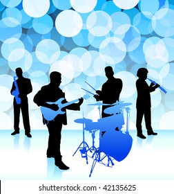 live music band on lens flare internet background