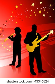 Live Music Band on red background Original Vector Illustration