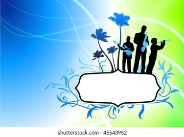 Live Music Band on Tropical Frame Background Original Vector Illustration