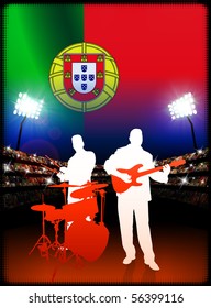 Live Music Band with Portugal Flag on Stadium Background Original Illustration