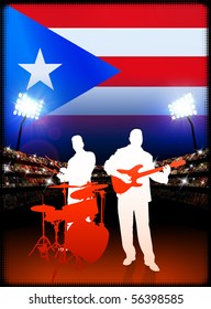 Live Music Band with Puerto Rico Flag on Stadium Background Original Illustration