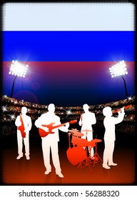 Live Music Band with Russia Flag on Stadium Background Original Illustration
