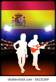 Live Music Band with Spain Flag on Stadium Background Original Illustration