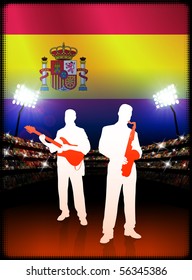 Live Music Band with Spain Flag on Stadium Background Original Illustration