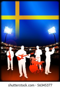 Live Music Band with Sweden Flag on Stadium Background Original Illustration