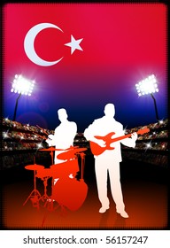 Live Music Band with Turkey Flag on Stadium Background Original Illustration