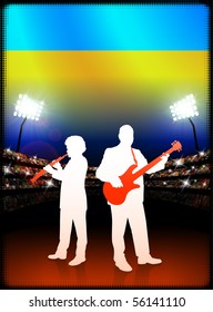 Live Music Band with Ukraine Flag on Stadium Background Original Illustration