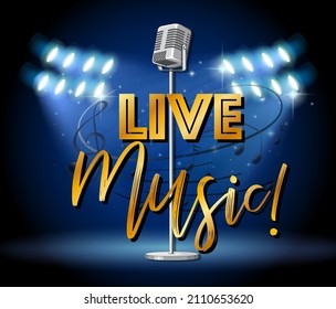 Live music banner with vintage microphone illustration