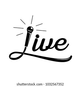 live music calligraphy design microphone and wire illustration