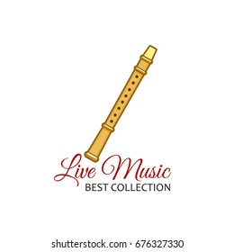 Live music concert or folk festival icon template of musical instrument. Vector isolated symbol or label of pipe or flute reed for folk or national Russian ethnic music