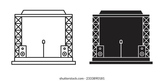 Live music Concert stage icon set. Filled and outline event stage line vector symbol. show performance steel stage vector symbol. suitable for mobile app, and website UI design.