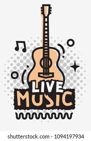Live Music In The Concert Vector Design With Acoustic Guitar.