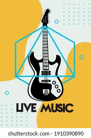 live music festival lettering poster with electric guitar vector illustration design