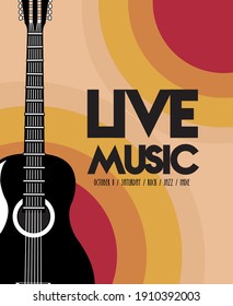 Live Music Festival Lettering Poster With Guitar Acoustic Vector Illustration Design