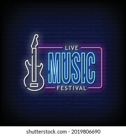 Live Music Festival Neon Signboard On Brick Wall