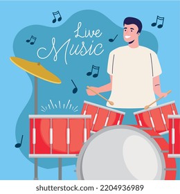 live music lettering with drummer