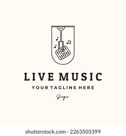 live music mic line art logo vector minimalist illustration design, hanging mic logo design