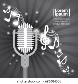 Live Music Microphone Banner Colorful Pop Art Style Modern Musical Concert Poster Flat Vector Illustration