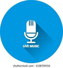 Live music microphone vector icon on blue background. Flat image with long shadow.