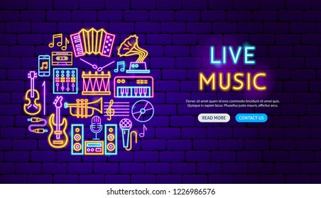 Live Music Neon Banner Design. Vector Illustration of Sound Promotion.