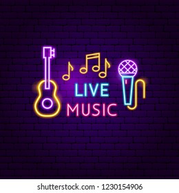 Live Music Neon Sign. Vector Illustration Of Sound Promotion.