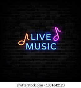 Live Music Neon Sign Vector Design Template