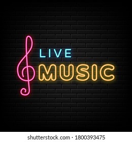 Live music neon signs vector. Design template neon sign