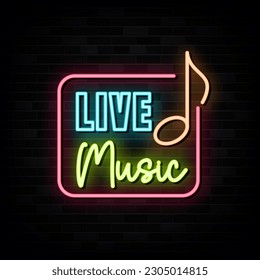 Live Music Neon Signs Vector. Design Template Neon Style