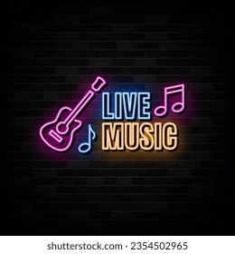 Live Music Neon Signs Vector. Design Template Neon Style