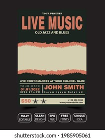 Live Music Party Flyer Design, Jazz, Electro Events Invitation Card, Brochure Vector Template Eps. 