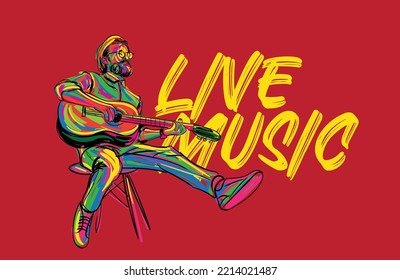 Live Music Player. Farbvoller Illustration Art Vector.   