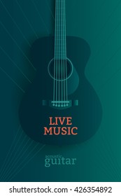 Live music poster design template. Acoustic guitar vector illustration. 