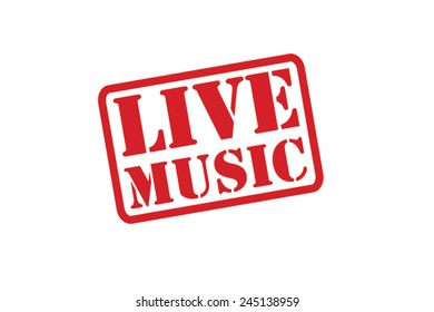 LIVE MUSIC Red Rubber Stamp Vector over a white background.