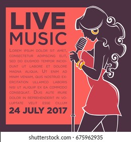 Live Music Show, vector image of vector woman singer silhouette for your flyer and banner