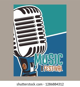 Live music show vintage poster design with acoustic guitar, vector illustration. Musical show flyer template. - Vector