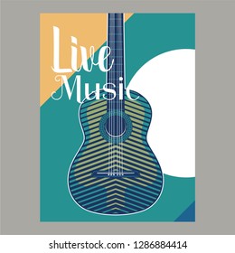 Live music show vintage poster design with acoustic guitar, vector illustration. Musical show flyer template. - Vector