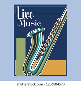 Live music show vintage poster design with acoustic guitar, vector illustration. Musical show flyer template. - Vector