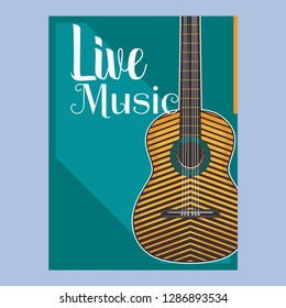 Live music show vintage poster design with acoustic guitar, vector illustration. Musical show flyer template. - Vector