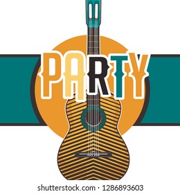 Live music show vintage poster design with acoustic guitar, vector illustration. Musical show flyer template. - Vector