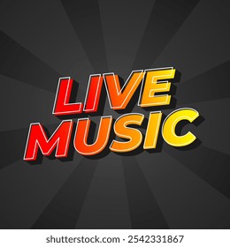 Música ao vivo. Design de efeito de texto em estilo 3D para anúncios de marketing de mídia social